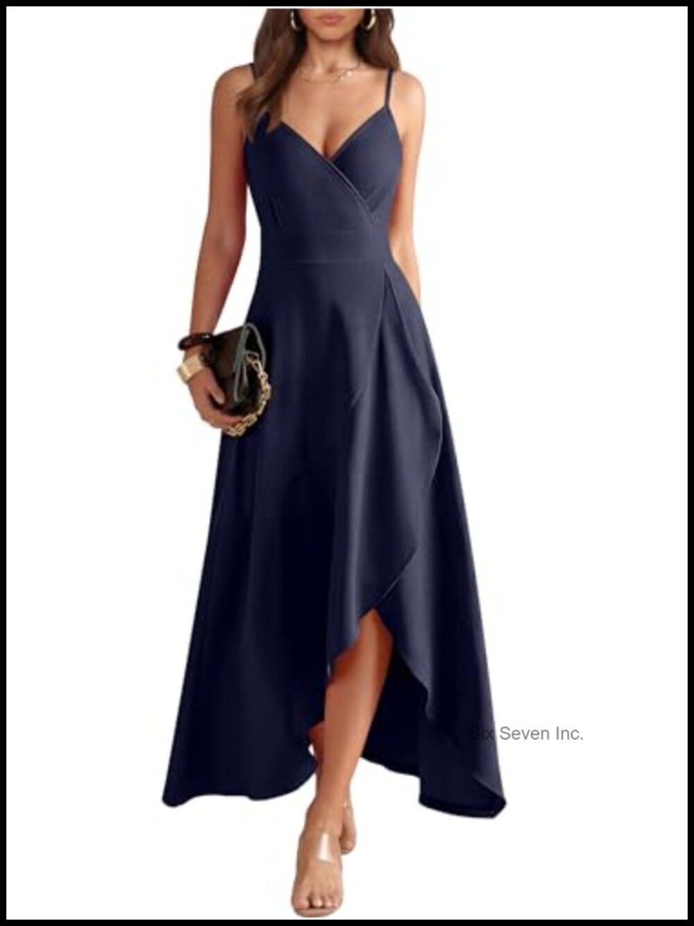 Sleeveless V-Neck Wrap Formal Dress Spaghetti Strap High-Low Hem Cocktail